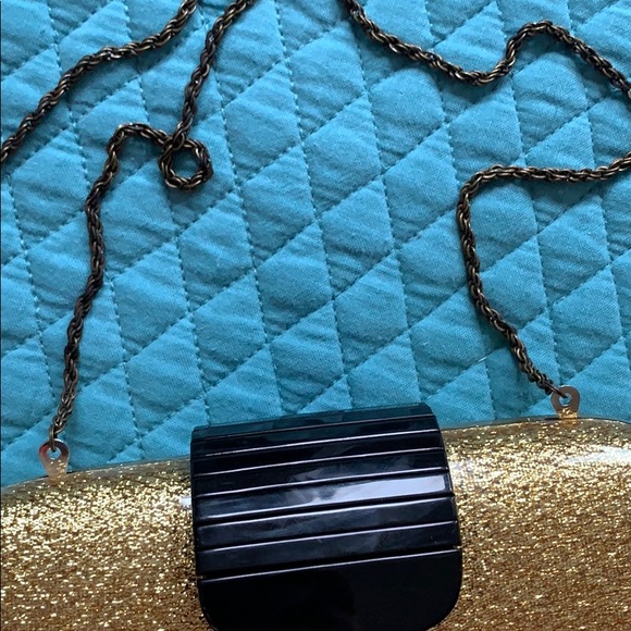 Mimco gold acrylic clutch with black buckle - Picture 3 of 5